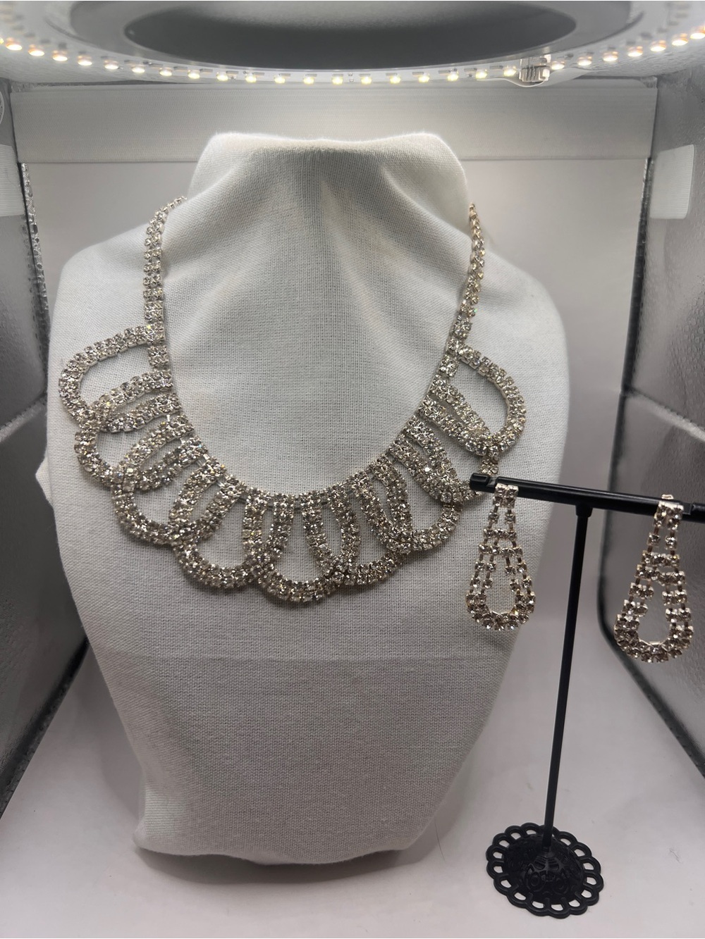 Bridal rhinestone choker necklace and matching earrings set